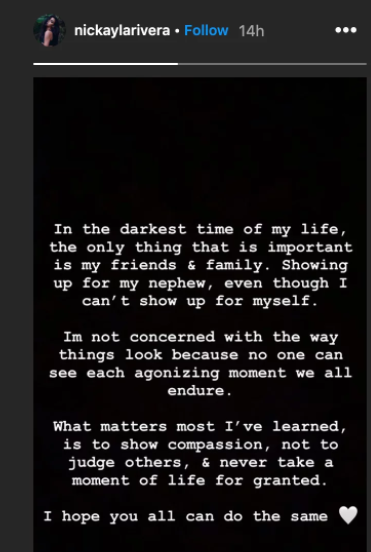 En sus historias de Instagram, la hermana de Naya Rivera se defendió.
