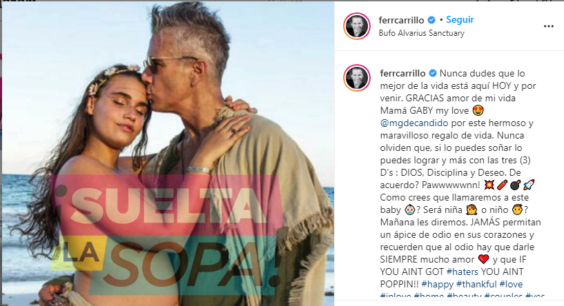 Fernando Carrillo aseguró que hoy revelan el sexo del bebé que espera junto a su novia. Foto: Instagram