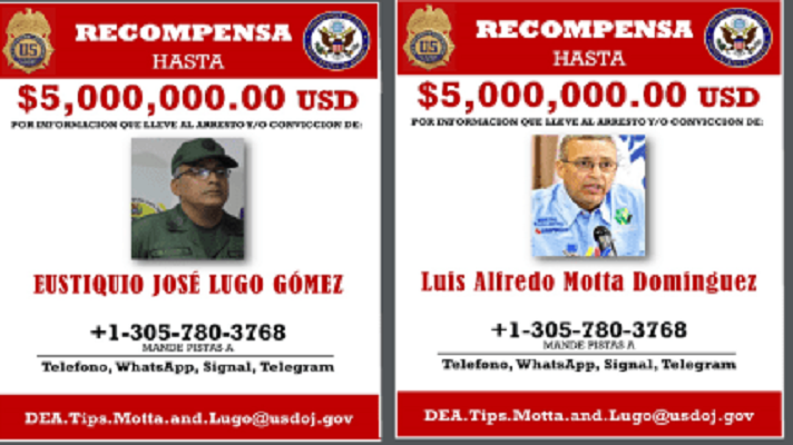 La cancillería del régimen repudió que el Departamento de Estado haya puesto precio a las cabezas de Motta Domínguez y Eutoquio Lugo, además de la sanción por hechos de corrupción
