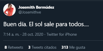 Josemith Bermúdez mantiene su actitud positiva. Foto: Twitter