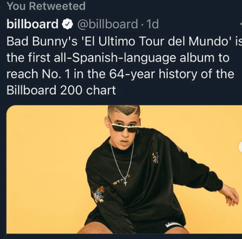 Bad Bunny hizo historia este año en Billboard. Foto: Twitter