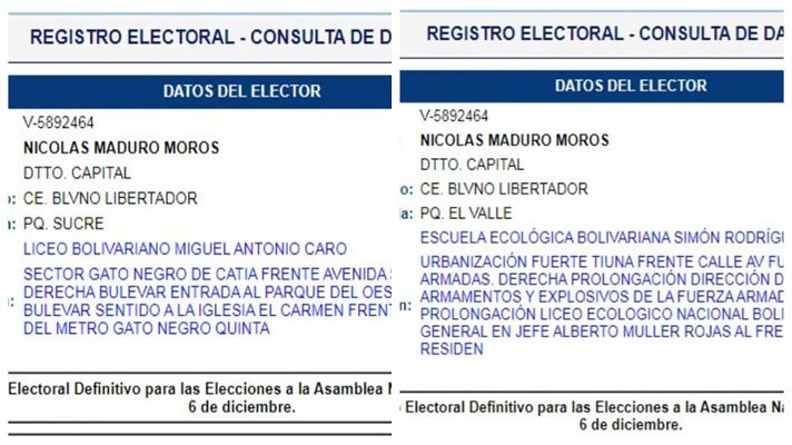 Nicolás Maduro cambió de centro de votación. Este domingo lo hizo en la Escuela Ecológica Simón Rodríguez, en Fuerte Tiuna (parroquia El Valle). Pero normalmente lo hacía en el Liceo Miguel Antonio Caro ubicado en Catia (parroquia Sucre).