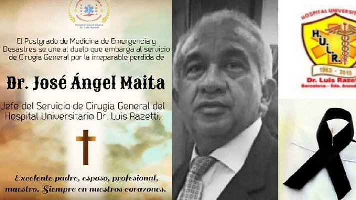 Otro médico venezolano falleció a causa del coronavirus. Se trata del jefe de Cirugía del Hospital Luis Razetti de Barcelona, estado Anzoátegui. El doctor José Ángel Maita, murió este lunes 29 de marzo.