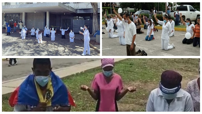 El gremio de los enfermeros en toda Venezuela se unió en oración este Viernes Santo. De rodillas, en sus uniformes de trabajo y desde los centros de salud, los profesionales piden a Dios por el fin de la pandemia de coronavirus.