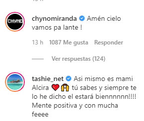 Los comentarios de Chyno y su esposa en la publicación de Alcira Pérez. Foto Instagram