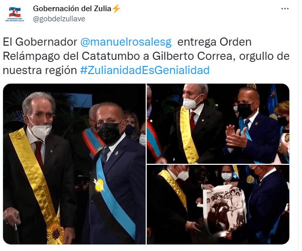 Gilberto Correa recibió entre lágrimas el reconocimiento. Foto Twitter