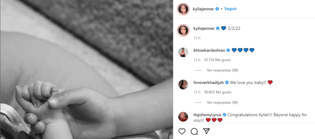 Kylie Jenner le dio la bienvenida a su bebé. Foto Instagram