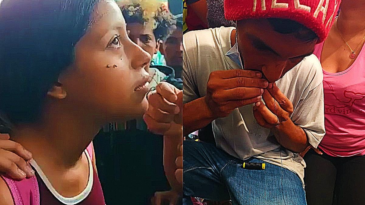 La primera migrante en coserse los labios fue la joven Yahely Díaz, con un bebé en brazos que era rodeada por sus compatriotas venezolanos
