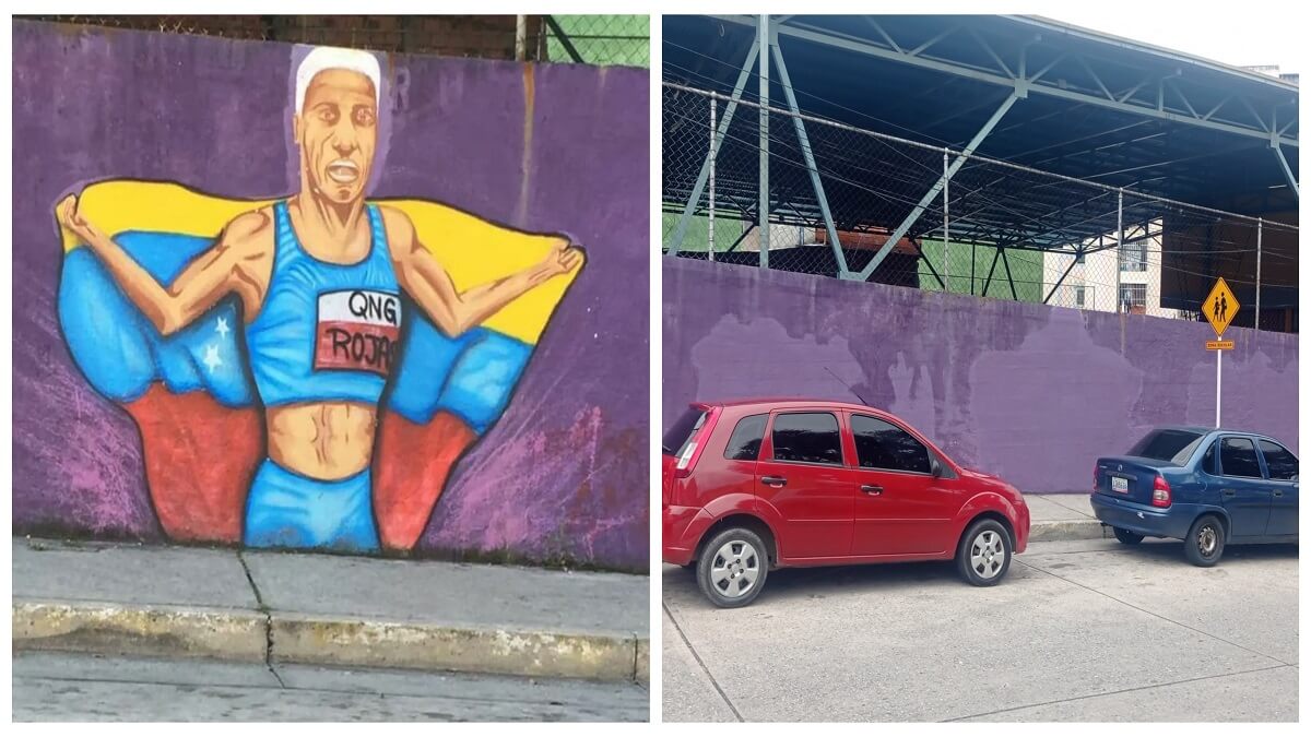 El mural de Yulimar Rojas estaba pintado en la pared de una escuela en Mérida. Fotos cortesía