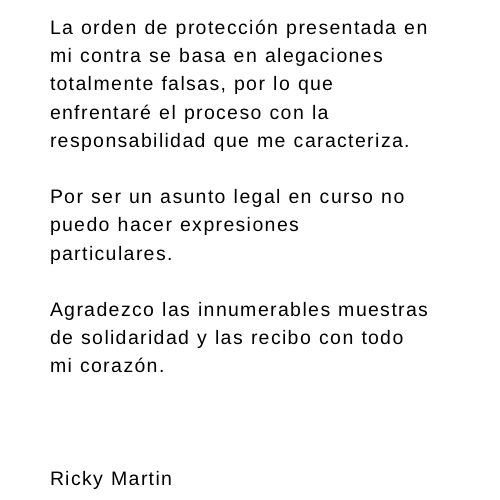 Ricky Martin se pronunció por redes sociales. Foto Twitter