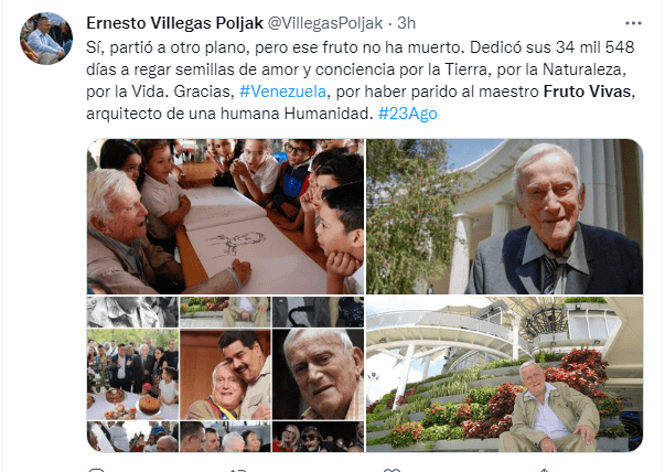 El ministro Villegas fue uno de quienes lamentó la partida de Fruto Vivas. Foto Twitter