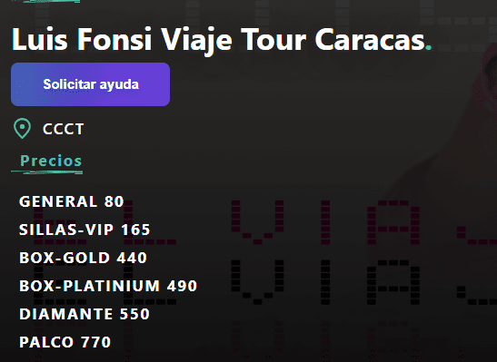 Los boletos para ver a Fonsi en Caracas y Valencia cuestan igual. Foto globalboletos.com