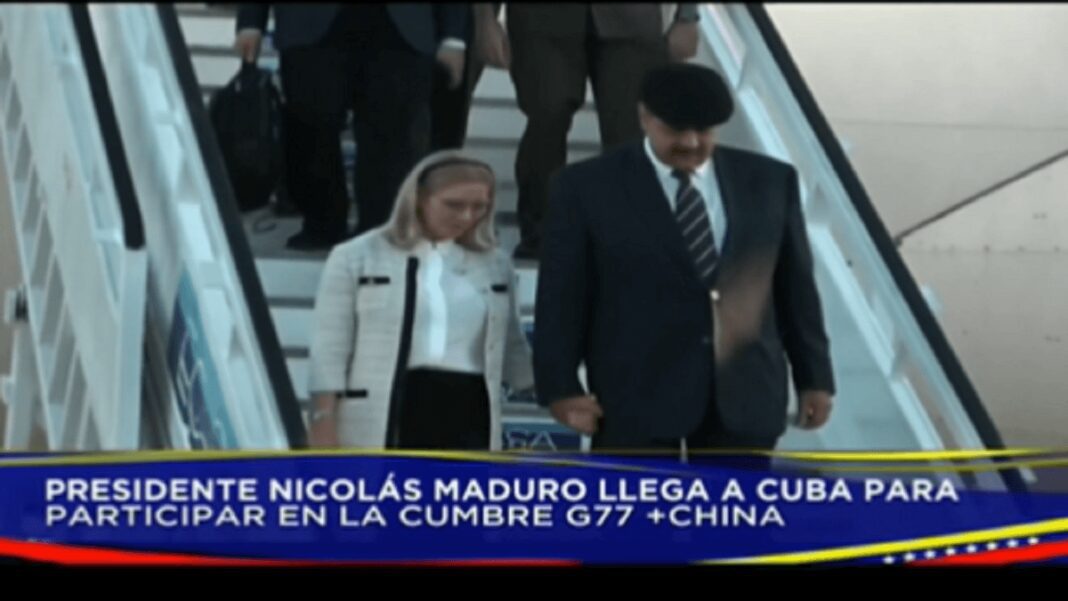 Nicolás Maduro y Cilia Flores llegando a Cuba. Foto captura de pantalla