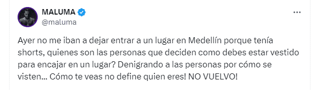 Maluma había criticado a un local dos días antes de que lo criticaran a él. Foto X